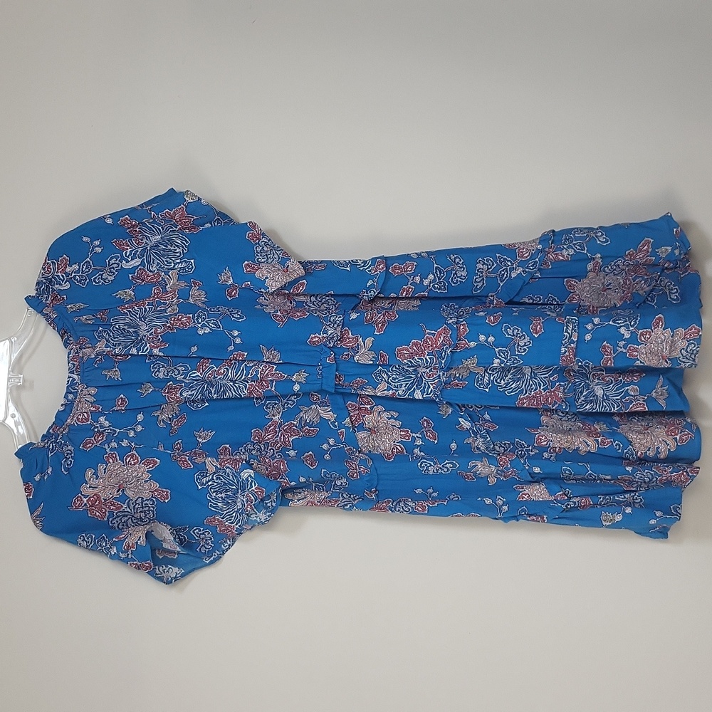 By ANTHROPOLOGIE Blue Robin Tiered Floral Mini Dress Size L - Picture 9 of 15